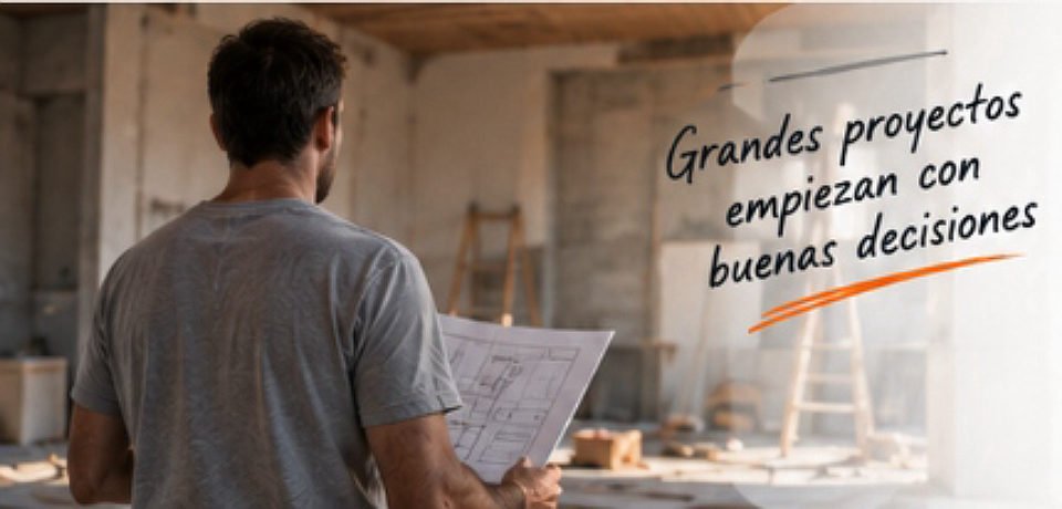 Arquitecto revisando planos de reforma con decisión